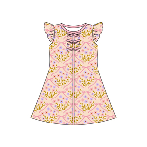 GSD3851 Vestido personalizado para niña pequeña con estampado de flores rosas, conjunto infantil de manga corta para niña, venta al por mayor. - Product Image 5