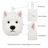Porte-monnaie en peluche personnalisé en forme de chien, pochette en peluche OEM ODM, fermeture éclair à poils longs, poupée en peluche douce pour pièces de monnaie, cadeau