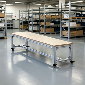 Banco Comercial Moderno Largo sin Respaldo para Área de Descanso, Banco Largo de Aluminio y Madera de Abedul para Cafetería - Product Image 5