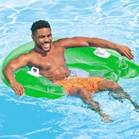 Waterhan Fabrik Großhandel Maßgefertigter Einfacher Grüner PVC Aufblasbarer Schwimmring mit Neuartigem Design für Erwachsene Verpackung