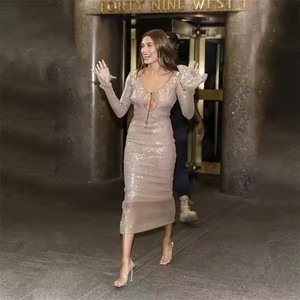 sachin and babi light blue dress Silver sequin maxi coat with three crystal buttons and flared sleeves