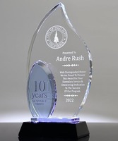 Plaque de trophée personnalisée Adel en verre de cristal gravé sablé, motif Flamme de Lavande