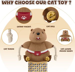 Высококачественная интерактивная игрушка для кошек: плюшевый мишка в перчатках для борьбы, прочный, с наполнителем из полиэстера - Product Image 4