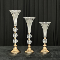 Vase trompette en acrylique doré, centre de table de mariage, support à fleurs en cristal transparent, décoration d'événements