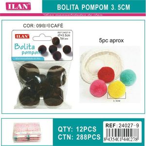 Iln <b>Wool</b> Pompom 3.5 Cm <b>Brown</b> Craft Supply - Product Image 1