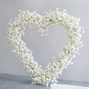 WG230132-1High Quality Silk Floral Event Party Stage Decoration Heart Shaped White Artificial Flower Arch for Wedding Decoration