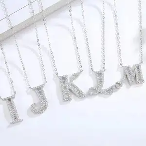 Wholesale Delicate 26 Initial Letter Zircon Custom 925 Sterling Silver Jewelry Name Crystal Pendants Necklace