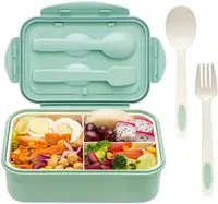 Amazon good sell lunch box plastic microwave safe pp lunch box double wall bento box with cutlery