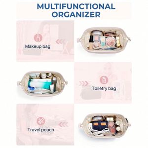 Trousse de Maquillage de Voyage Large Ouverte Personnalisée, Beige, Taille M, avec Rembourrage Gonflé et Matelassage Rectangulaire - Product Image 3