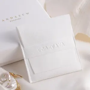 PandaSew 8x8cm Logo personnalisé blanc microfibre bijoux emballage sac bijoux pochette cadeau