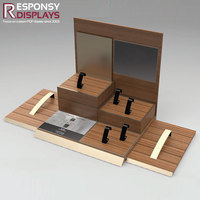 Soporte de exhibición de reloj de encimera de madera, organizador de múltiples módulos con Panel de publicidad de tablero trasero Retro para tienda de joyería Boutique