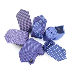 心丽漂亮紫色批发领带时尚几何设计印花蓝色领带男士花卉图案私人标签丝绸领带