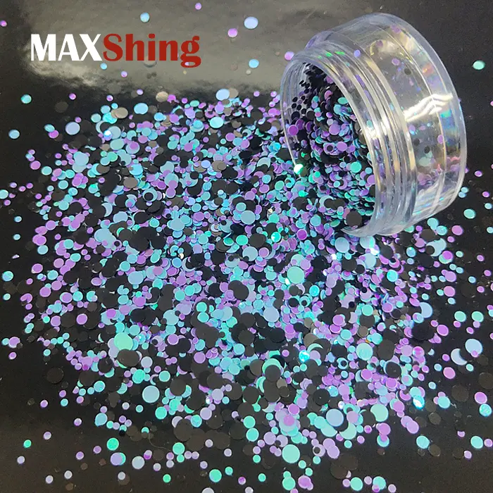 Wholesale Bulk Blue Purple Black Mix Chunky Glitter Dot Shaped Polyester Glitter Powder