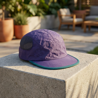 Topi Baseball 5 Panel Custom, Topi Snapback Gorras Ringan Bahan Nilon Kerut, Cocok untuk Olahraga Luar Ruangan, Pinggiran Warna Teal Kontras