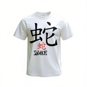 T-shirt con calligrafia Kanji dello zodiaco cinese a forma di serpente, bianca, unisex, girocollo, manica corta, abbigliamento promozionale - Product Image 1