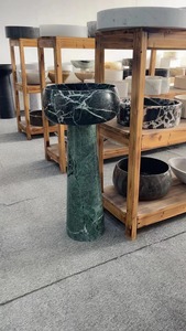 <span class=keywords><strong>Colonne</strong></span> en marbre vert indien autoportante au design moderne pour <span class=keywords><strong>salle</strong></span> <span class=keywords><strong>de</strong></span> <span class=keywords><strong>bain</strong></span> d'hôtel avec vasque sur pied et égouttoir - Product Image 4