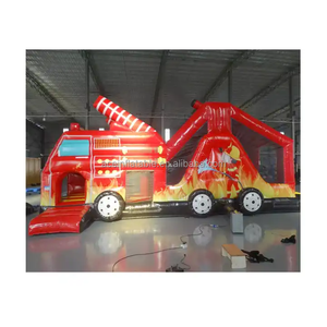 Castillo de Saltos Hinchable, Combo de Casa de Rebote con Tobogán, Camión de Bomberos, Divertido Juego de Correr, Carrera de Obstáculos Inflables para Niños - Product Image 1