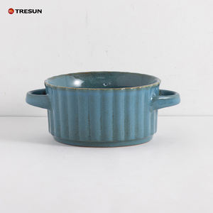 Color Glazed Ceramic <b>Soup</b> <b>Bowl</b> Customized Round <b>Soup</b> <b>Bowl</b> <b>with</b> Two <b>Handle</b> - Product Image 5