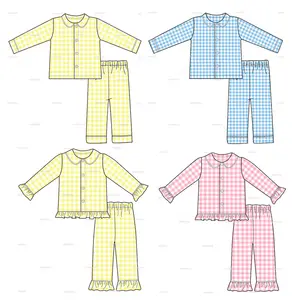 Дизайнерские пижамы, пасхальные лимонные хлопковые пижамы в клетку из двух предметов, детский пижамный комплект для маленьких девочек
