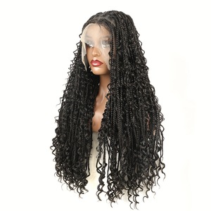 Đầy đủ ren phía trước knotless hộp bện tóc giả Handmade cornrow tổng hợp tóc hộp Bím Tóc Châu Phi bện đen người phụ nữ đầy đủ ren tóc giả - Product Image 5
