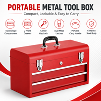 Boîte à outils portable en acier rouge avec poignée de transport et serrure, 2 tiroirs, personnalisable OEM, style classique pour la maison et le garage