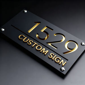 Señal inteligente personalizada de 20xm * 30cm, corte láser, espejo de cobre gris oscuro mate, señal de casa flotante, placa de números de puerta - Product Image 3