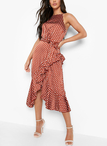 Nouvelle arrivée <span class=keywords><strong>Robe</strong></span> <span class=keywords><strong>rouge</strong></span> à <span class=keywords><strong>pois</strong></span> blancs Vêtements pour femmes <span class=keywords><strong>Robe</strong></span> d'été 2022 <span class=keywords><strong>Robe</strong></span> en satin de soie polyester à volants mi-longue - Product Image 3