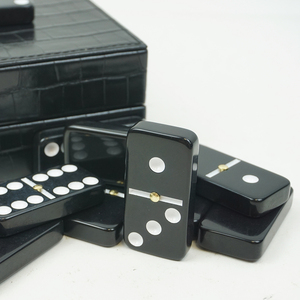 Coffret cadeau de luxe en cuir de qualité <span class=keywords><strong>Domino</strong></span> <span class=keywords><strong>Domino</strong></span> noir personnalisé et boîte en cuir Ensemble de jeu Double 6 <span class=keywords><strong>Domino</strong></span> - Product Image 5