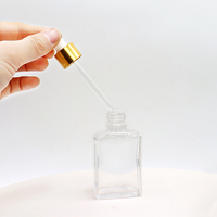 Bouteilles compte-gouttes carrées en verre transparent 30ml 50ml 100ml flacons compte-gouttes en verre rectangle d'huile essentielle avec pipette