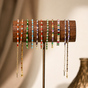 Bracciale Tennis SA con Pietre Colorate Taglio <span class=keywords><strong>Baguette</strong></span>, Braccialetti a Catena con Cristalli Multicolore per Donna, Gioielli da Matrimonio e Festa, Idea Regalo - Product Image 1