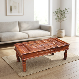 Mesa de Centro de Madera Maciza de Mango Reciclada, Tallada a Mano, Estilo Antiguo, para Hogar, Oficina, Restaurante, Hotel, con Diseño Único - Product Image 1