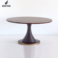 Nouveau Style Antique Hôtel Salon Restaurant Meubles Noir En Bois Et Base En Métal Ronde Loisirs Console Center Table