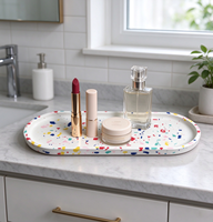 Nampan Penyimpanan Oval Panjang dari Resin Terrazzo untuk Parfum, Makeup & Kosmetik - Nampan Dekorasi Kamar Mandi & Meja Rias Rumah