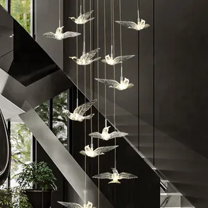 New Product Indoor Multi- head Birds Shape Decoration Modern Hotel Villa Mall Staircase Custom Hanging LED Chandelier