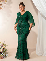 Robes de soirée grande taille TW0206P pour femmes, robes de soirée à col en V, style châle, manches courtes, extensibles, à paillettes, style sirène, pour femmes