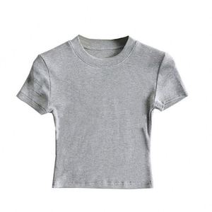 เสื้อครอปแขนสั้นผู้หญิงสำหรับฤดูร้อน ทรงเข้ารูป คอกลม ผ้าริบเนื้อนุ่ม กระชับรูปร่าง เหมาะสำหรับออกกำลังกายและสวมใส่ลำลอง - Product Image 6