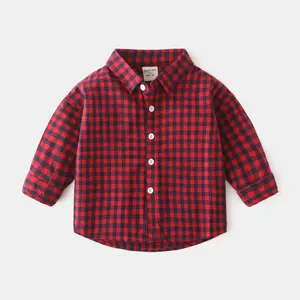 Fashion baby boys long sleeve shirt red black plaid blouses tops autumn 2-7 years children shirt