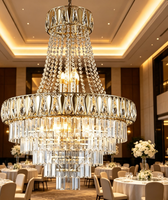 Lustre moderne RHD en cristal K9 doré à LED, style hôtel de luxe pour maison et villa, alimentation CA, télécommande, éclairage brillant