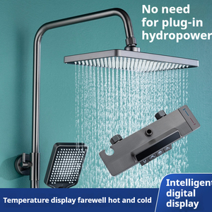 Sistema de <span class=keywords><strong>ducha</strong></span> montado en la pared de latón frío caliente Luces ambientales LED Grifos de 4 funciones que incluyen <span class=keywords><strong>ducha</strong></span> de lluvia suave Jet Dual pulido - Product Image 4