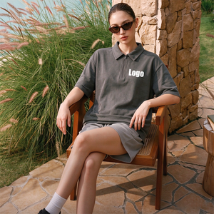 Camisetas Polo Oversize Casuales de Algodón y Poliéster con Efecto Desgastado, Teñido a la Cera, con Media Cremallera YKK y Logotipo Personalizado, Venta al por Mayor Directa de Fábrica - Product Image 1