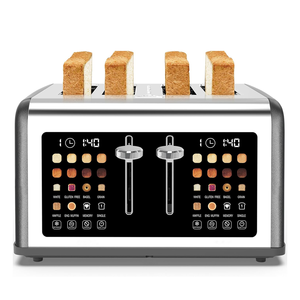 디지털 타이머가 있는 4 슬라이스 스테인리스 스틸 토스터, 듀얼 컨트롤 컬러 터치 패널, 8 음영 설정, 베이글, 제상, 재가열용 - Product Image 1