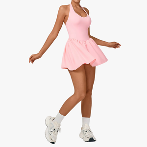 Jupe de tennis européenne et américaine rembourrée en nylon et élasthanne, sans manches, à lacets, pour femmes, idéale pour la course en extérieur et le fitness - Product Image 1