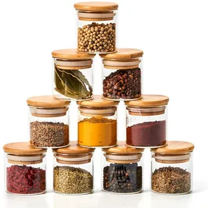 Wholesale Clear Airtight Glass Spice Decorative Storage Jars with Natural Bamboo Lids