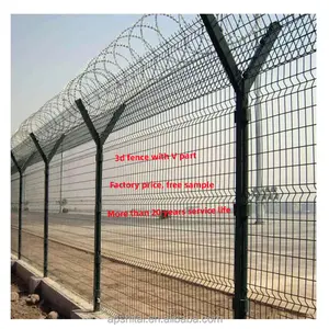 Professional Metal Fencing 3d curved bending PVC Coated Y post 3d fencing with barbed wire fencing panels galvanized airport