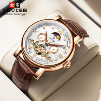 Montre mécanique pour homme TEVISE T867H, boîtier en alliage, bracelet en cuir, affichage des phases lunaires, verre minéral, étanche, montre-bracelet de style business