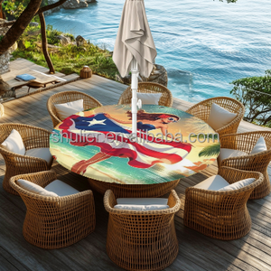 Custom Puerto Rico Flag Waterproof Zippered Cover Outdoor <strong>Round</strong> <strong>Tablecloth</strong> with Umbrella <strong>Wipeable</strong> Fabric Table Cloth - Product Image 1