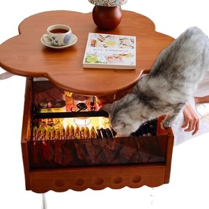 French Style Vintage <b>Solid</b> <b>Wood</b> Petal Shaped Tea <b>Table</b> With Wheels For Living Room Bedroom - Product Image 5