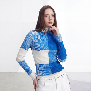 Moda Femenina Elegante Coreana Ecológica con Bloques de Color, Tejida, Manga Larga, Casual, Patchwork, Estilo Preppy, Corte Regular, 100% - Product Image 4