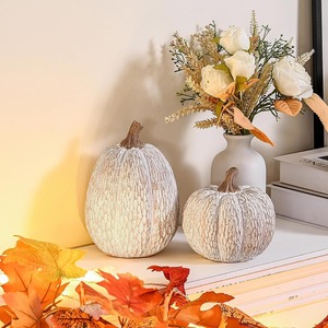 Citrouille Artificielle Décor Brun Blanc PVC Art <span class=keywords><strong>Déco</strong></span> Citrouille Figurine Ensemble 2 Sculpté Citrouille Statues Rustique Automne Table Décor À La Maison - Product Image 2