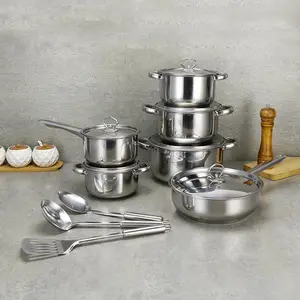 15Pcs Luxury Stainless Steel Cooking Pot Ware Non Stick Cookware Set